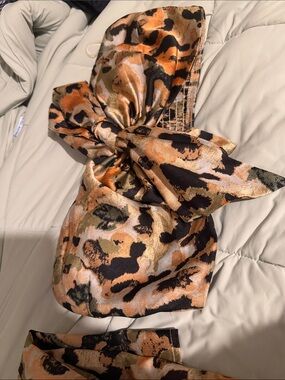 privy Wide Leg Jumpsuit Pants with Bow Tie - Orange, Black, Olive